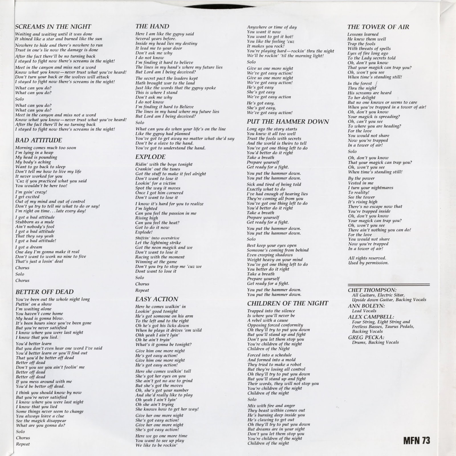 1987 Screams In The Night - Hellion - Rockronología