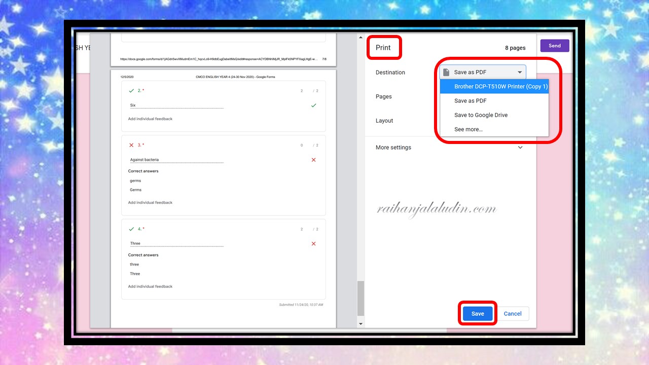 Cara Print Kuiz Google Form Murid Yang Telah Disemak Beserta Markah