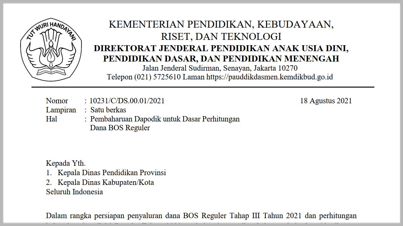 Pembaharuan Dapodik untuk Dasar Perhitungan Dana BOS Reguler