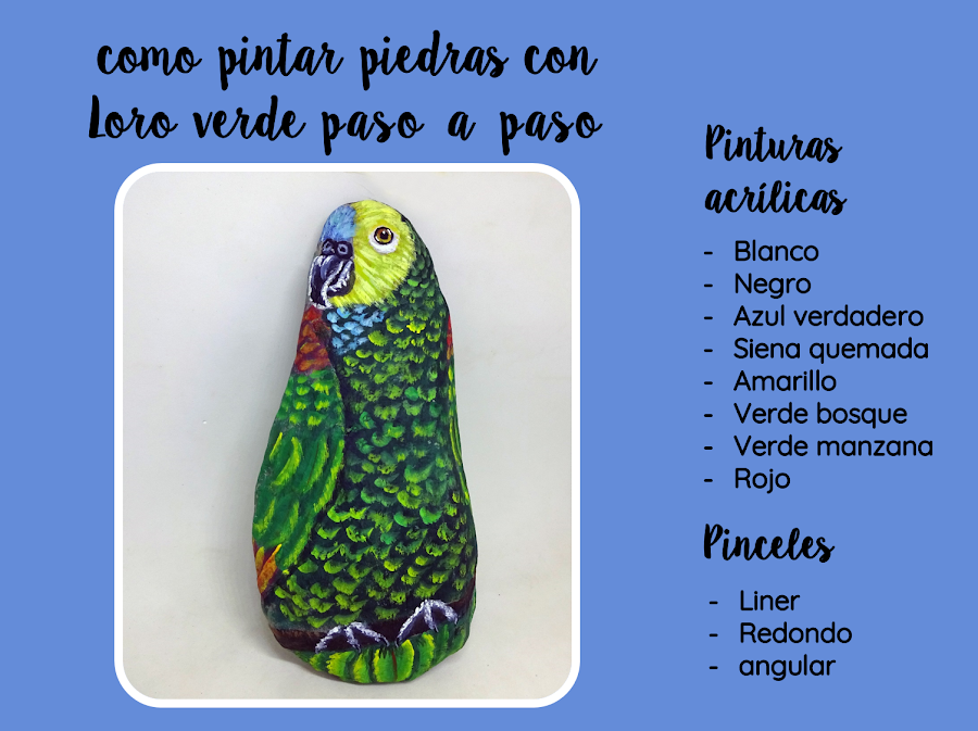 COMO PINTAR PIEDRAS CON LORO VERDE PASO A PASO