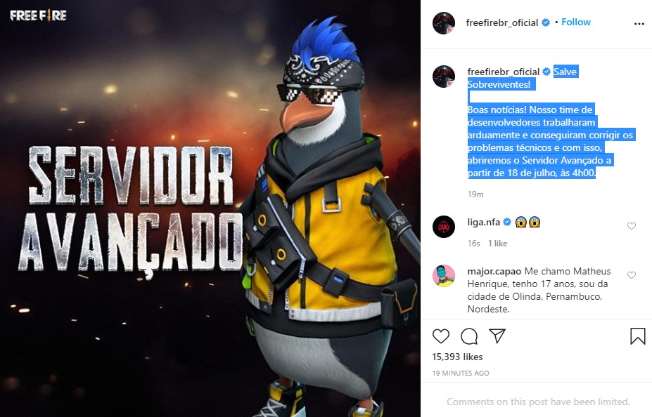 Advance Server Free Fire Akan Di Buka Kembali 18 Juli 2020