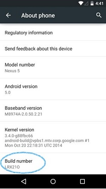Build number About phone Android 5.1 Lolipop Build number About phone Android 5.1 Lolipop