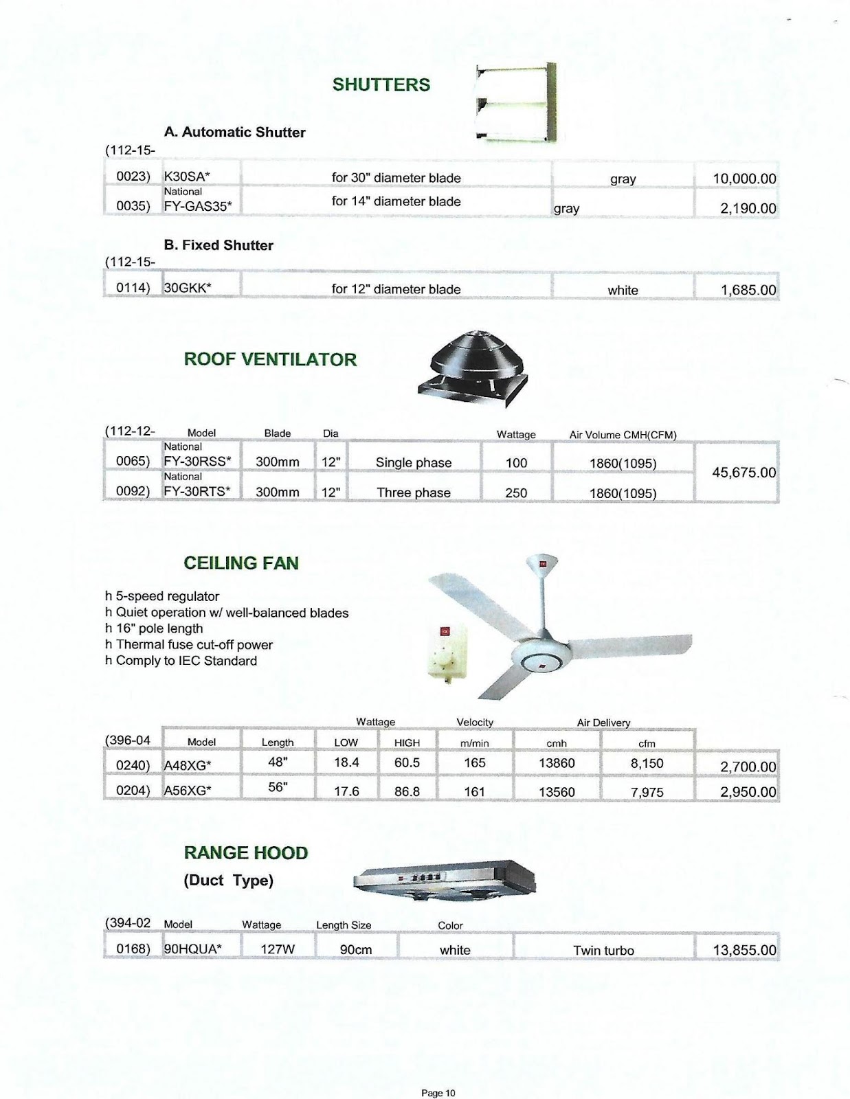 KDK VENTILATING FANS PRICE LIST