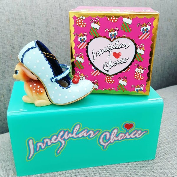 deer shaped heeled shoe bauble and box on Irregular Choice stand