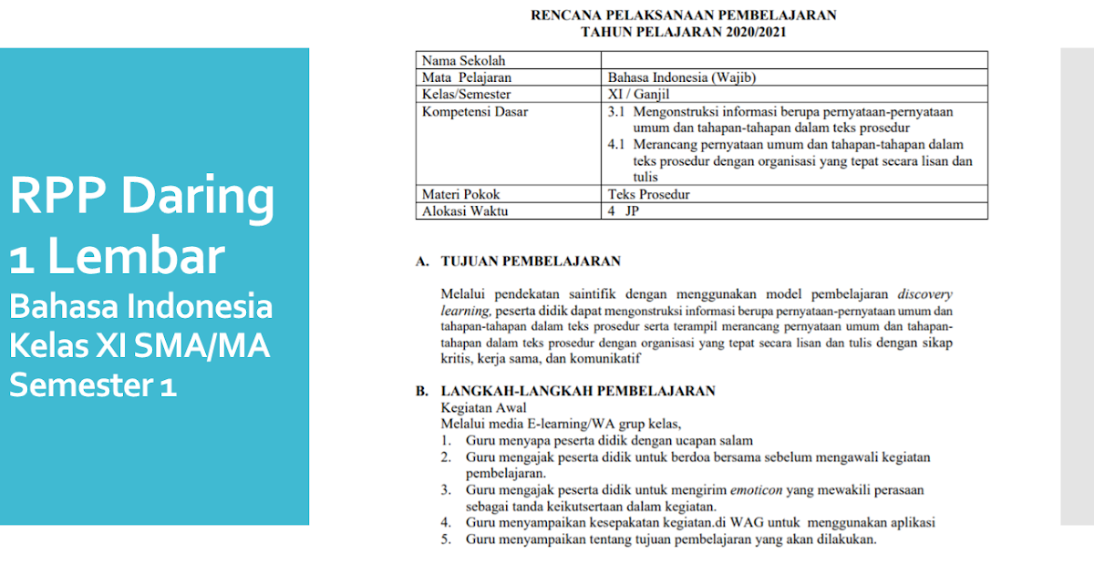 Rpp 1 Lembar Covid Kelas 8 Semester 1 Dan 2 Download