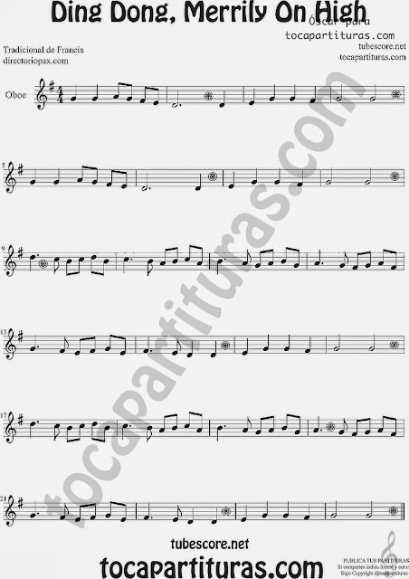  Ding Dong, Merrily On High Christmas carol Sheet Music for Oboe Music Scores