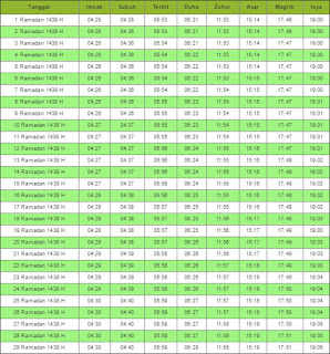 Jadwal Imsakiyah Puasa Ramadhan 2017/1438H