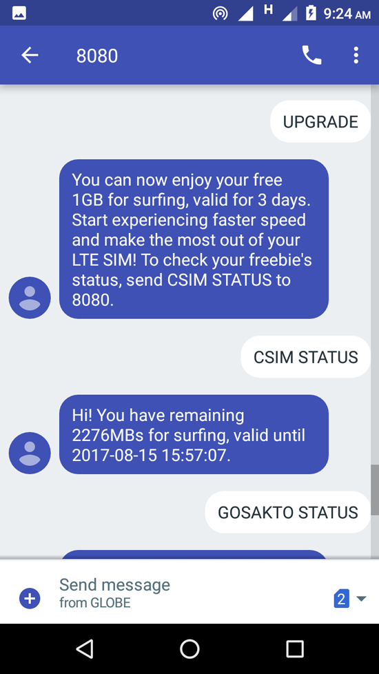 globe remaining data