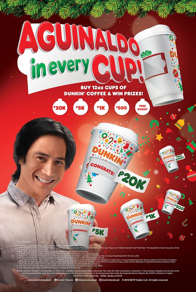Christmas treat Dunkin’ Donuts’ Aguinaldo in Every Cup promo