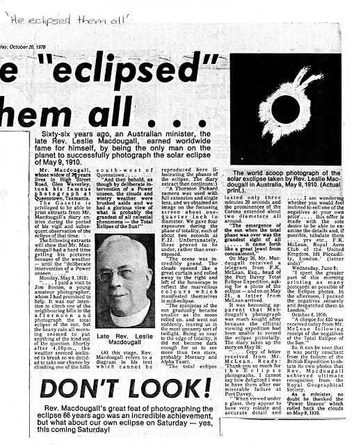 Rev. Leslie S. Macdougall Diaries: Solar Eclipse of Sun 9 May 1910