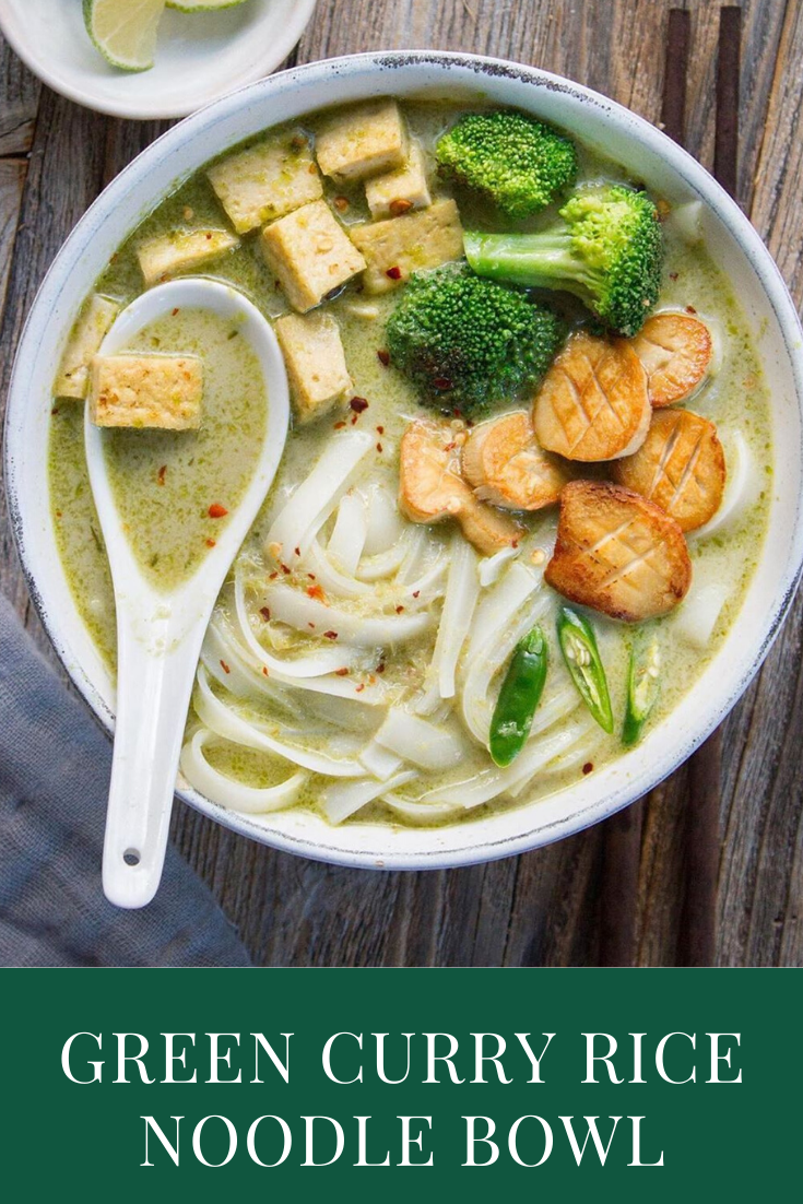Green curry rice noodle bowl