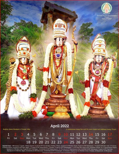 TTD Calendar April 2022