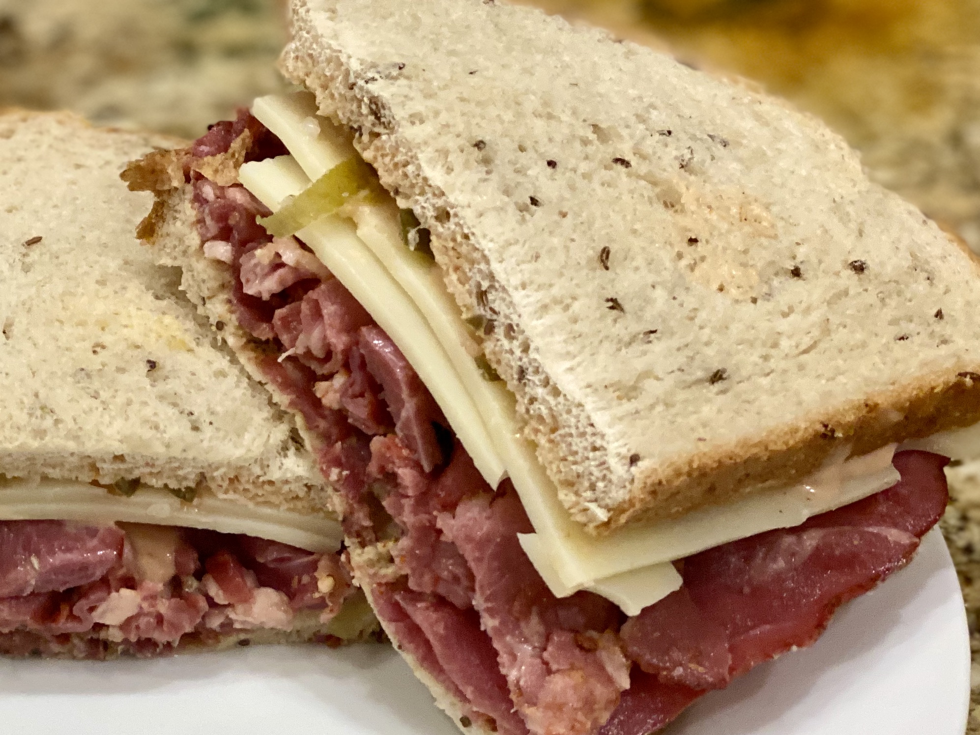 GREAT EATS HAWAII PASTRAMI AND SWISS CHEESE SANDWICH