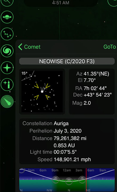 iPhone GoSkyWatch app prediction for comet location (Source: Palmia Observatory)