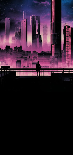man silhouette and city background landscape phone wallpaper