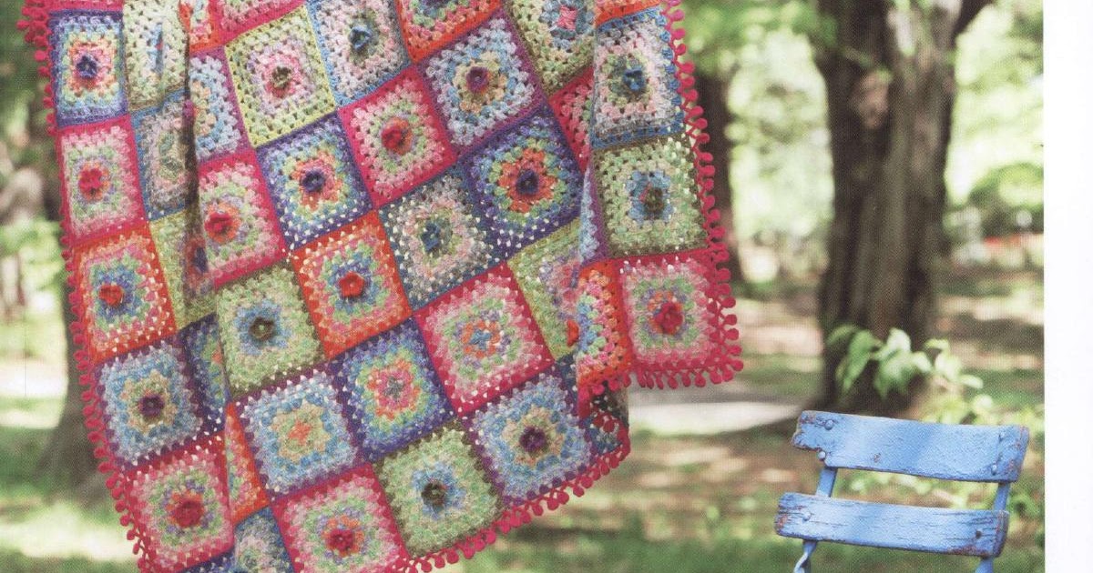 PATRONES GRATIS DE CROCHET: MANTA con cuadros granny square de flores a