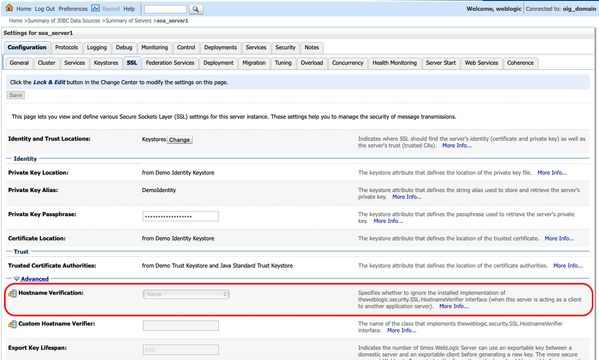 Weblogic Server 12c SSL Errors