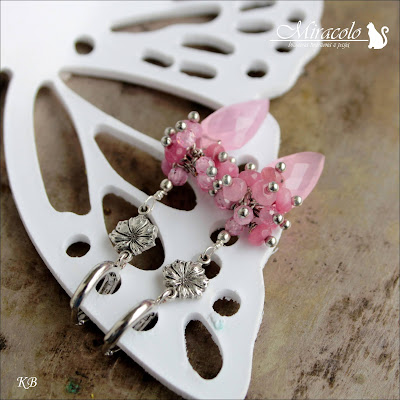 Miracolo, kwarc różowy, latawiec, różowe cyrkonie, pink quartz kite shape, pink quartz earrings