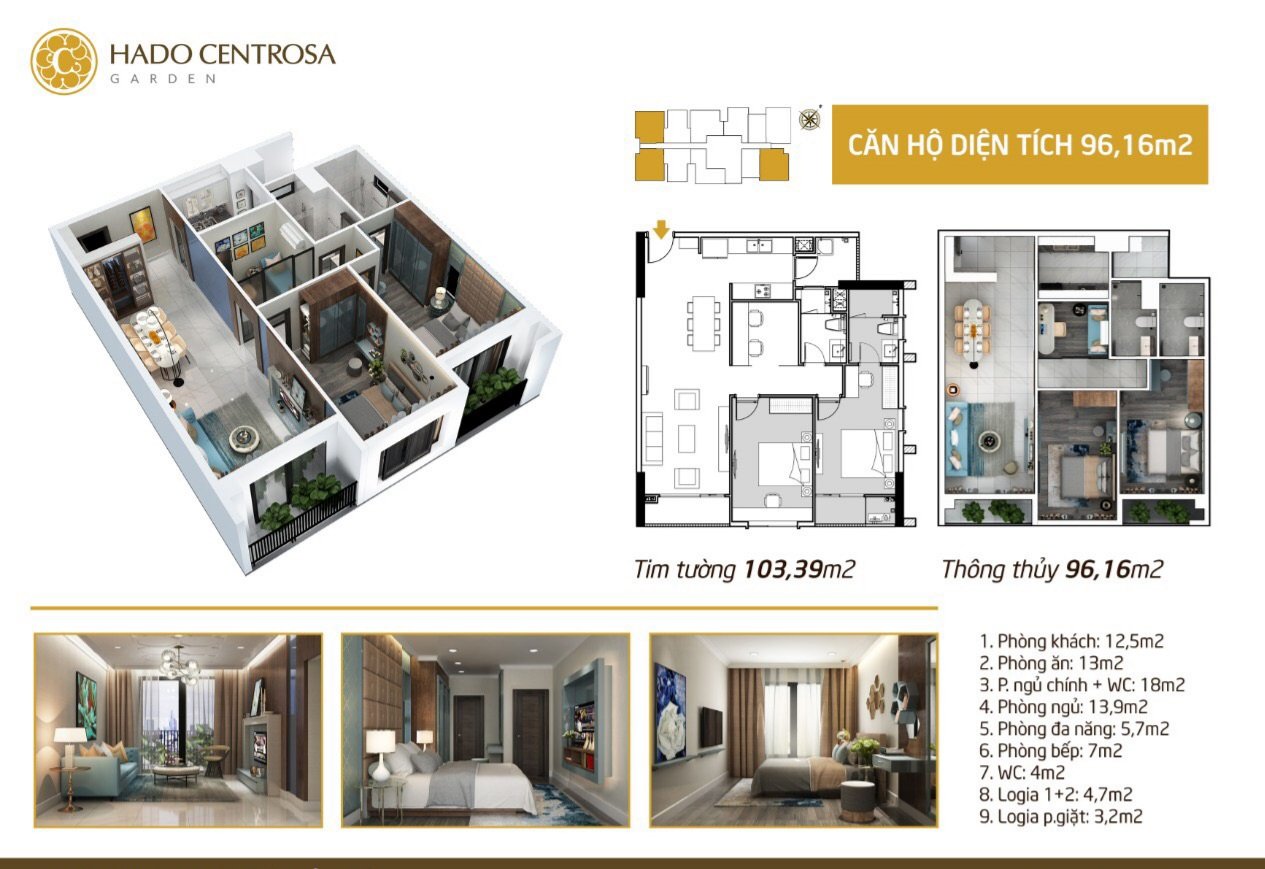 Mặt bằng căn hộ Hà Đô 2 PN+