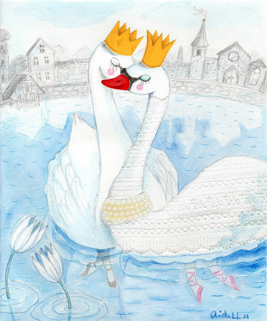 Post card Tchaikovsky's swan lake mixed media Haapsalu muinasjutud