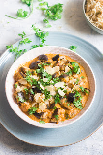 Vegan curry made with eggplant and coconut milk
