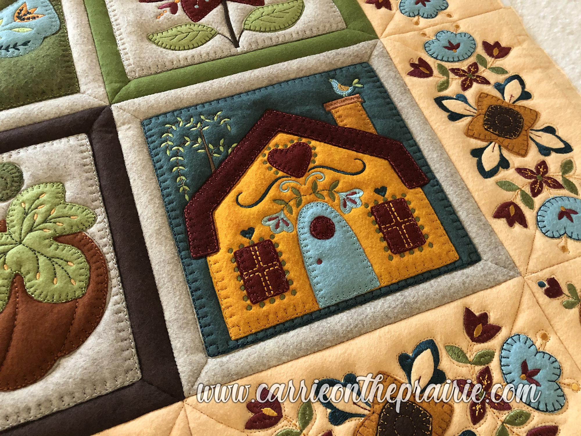 Carrie On The Prairie Rumpled Felt Applique Quilt