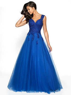 Lace Tulle Flair Prom Dress royal blue color