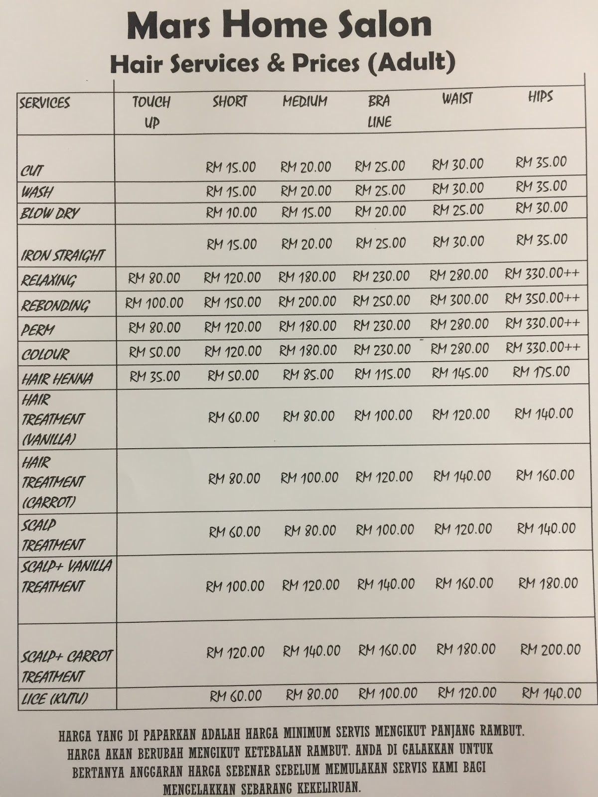 harga iron rambut di salon