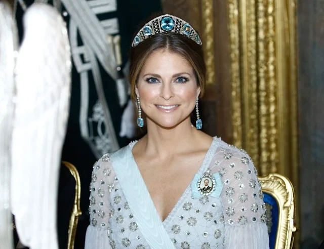 King Carl Gustaf, Queen Silvia, Prince Carl Philip, Princess Sofia, Princess Madeleine, Christopher O´Neill, David Johnston, Sharon Johnston attend the state banquet at Royal palece