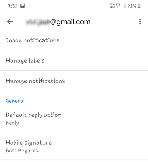 Account settings in Gmail app