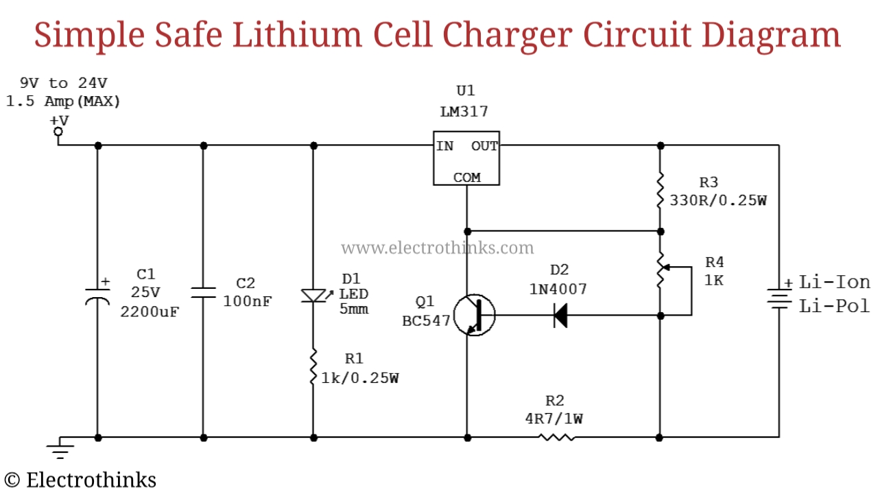 Simple Safe Lithium Cell Charger - Electrothinks!