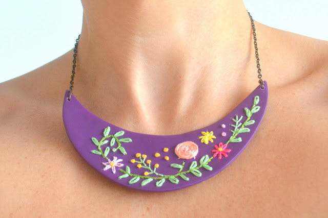 tutorial collar bordado arcilla polimérica