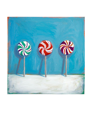 original painting of three lollipops, junk food art, candy paintings
