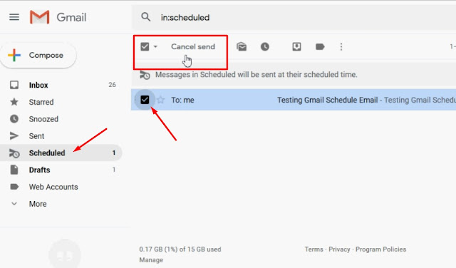 How to cancel a scheduled email in Gmail?