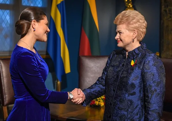 Crown Princess Victoria wore IDA-SJOSTEDT double breasted coat. Lithuania's President Dalia Grybauskaitė. Lithuania celebrates 100th anniversary