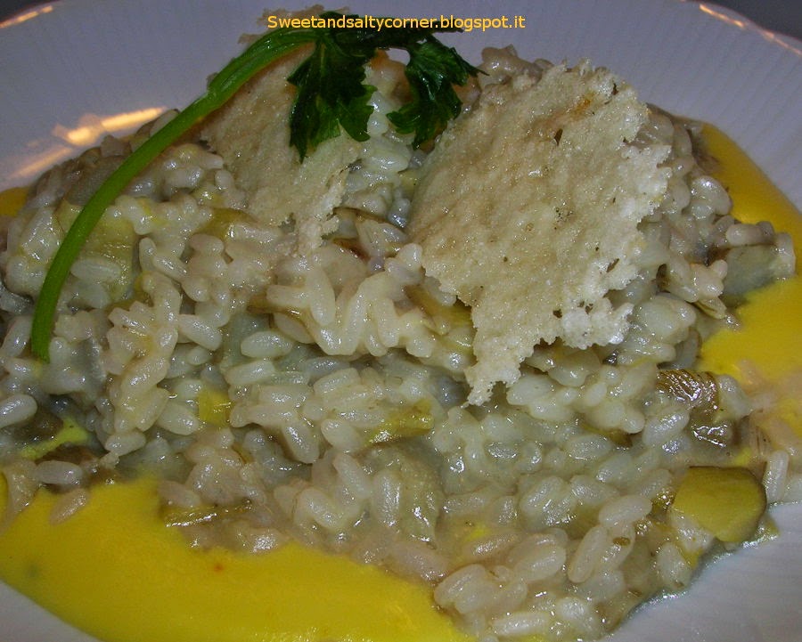 risotto ai carciofi con crema di zafferano e cialde di parmigiano