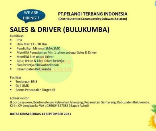 Lowongan Makassar - PT. PELANGI TERBANG INDONESIA - Lowongan Kerja CPNS