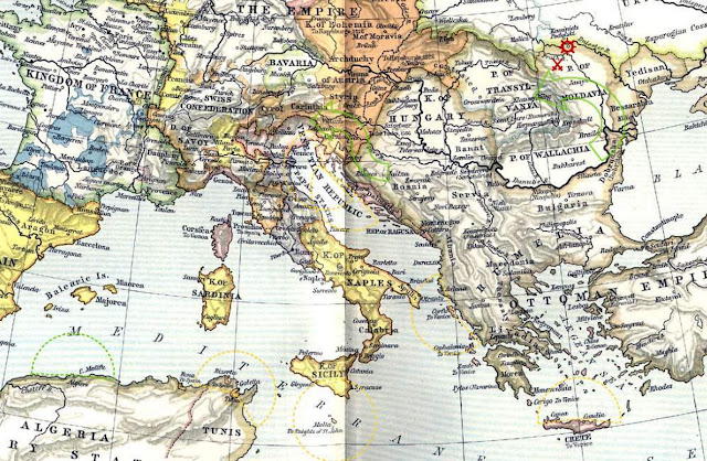 Европа (государственные границы 1560 года) и Средиземное море.