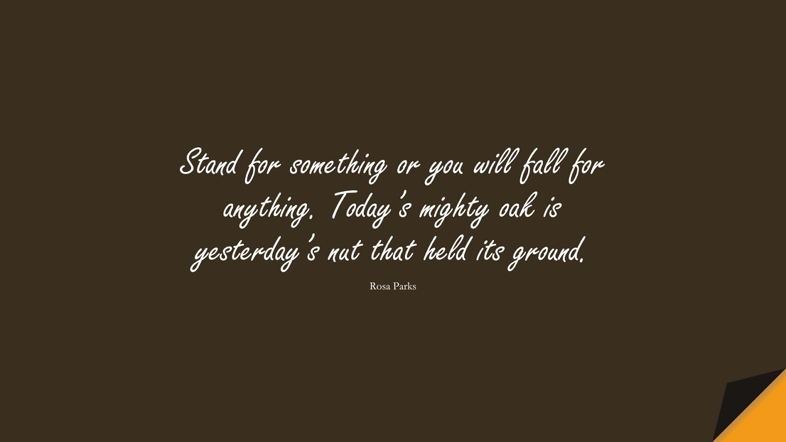 Stand for something or you will fall for anything. Today’s mighty oak is yesterday’s nut that held its ground. (Rosa Parks);  #HumanityQuotes