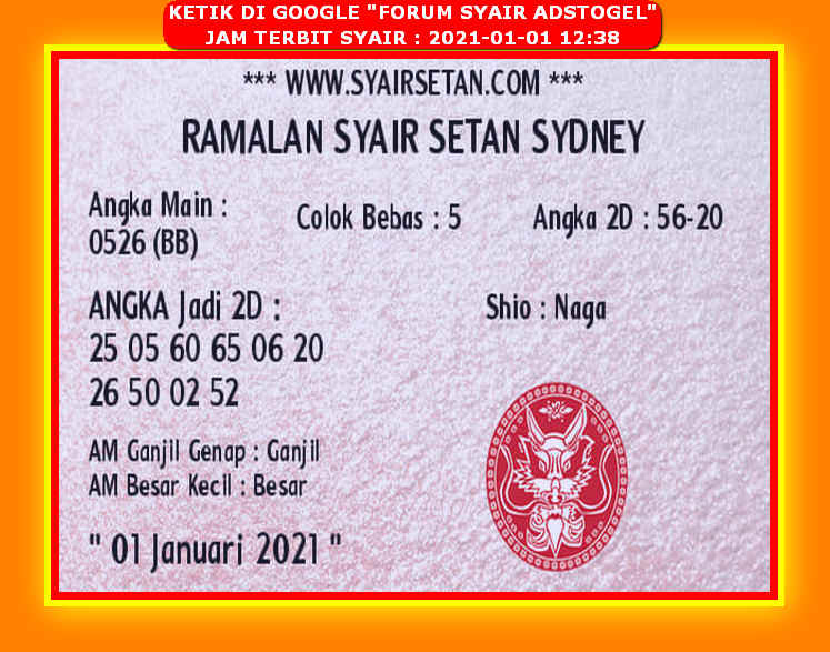 Syair Sydney Jumat 1 Januari 2021 Royal Syair