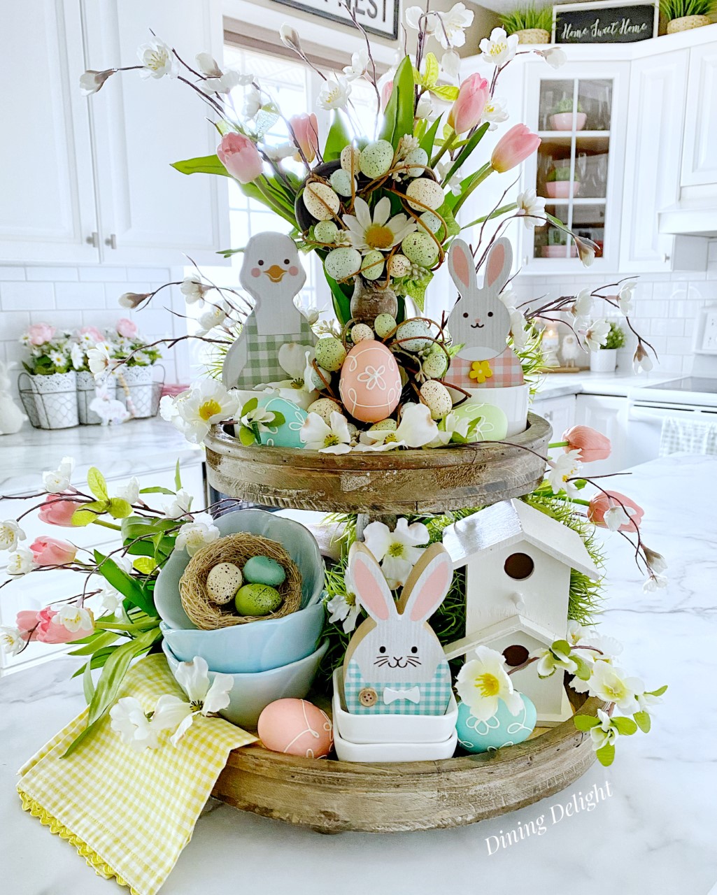 Dining Delight Easter Tiered Tray in Pastels & Gingham