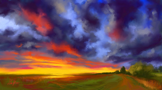 Summer sunset digital landscape painting by Mikko Tyllinen