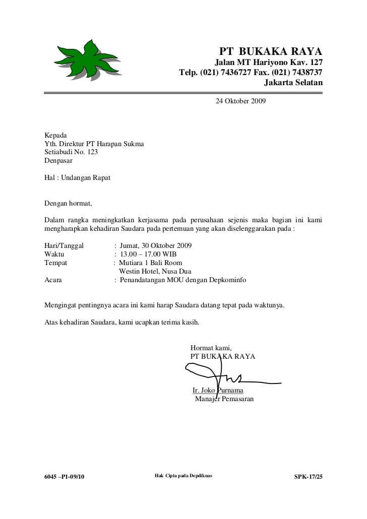 Contoh Surat Undangan Resmi Singkat - RUANG-SIPIL