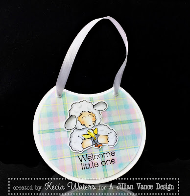 A Jillian Vance Design, Kecia Waters, baby bib shape card, lamb, chick, Copic markers