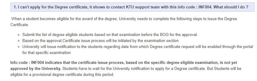 error please contact ktu support team with this info code inf004 not able to request ktu certificates ktuqbank