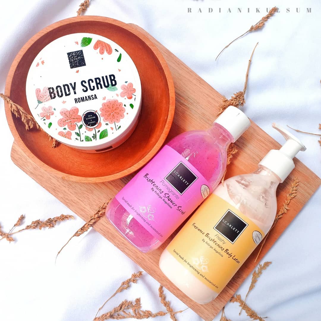 Review Scarlett Whitening Body Care (Pomegranate Shower Scrub, Romansa