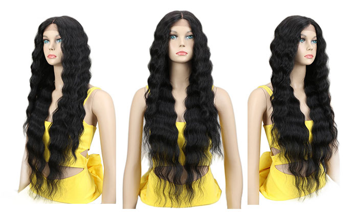 Joedir Lace Front Wigs 30'' Long Wavy Synthetic Wig 4.5" Deep Part HD Transparent Lace For Women 130% Density Wigs(BLACK COLOR)