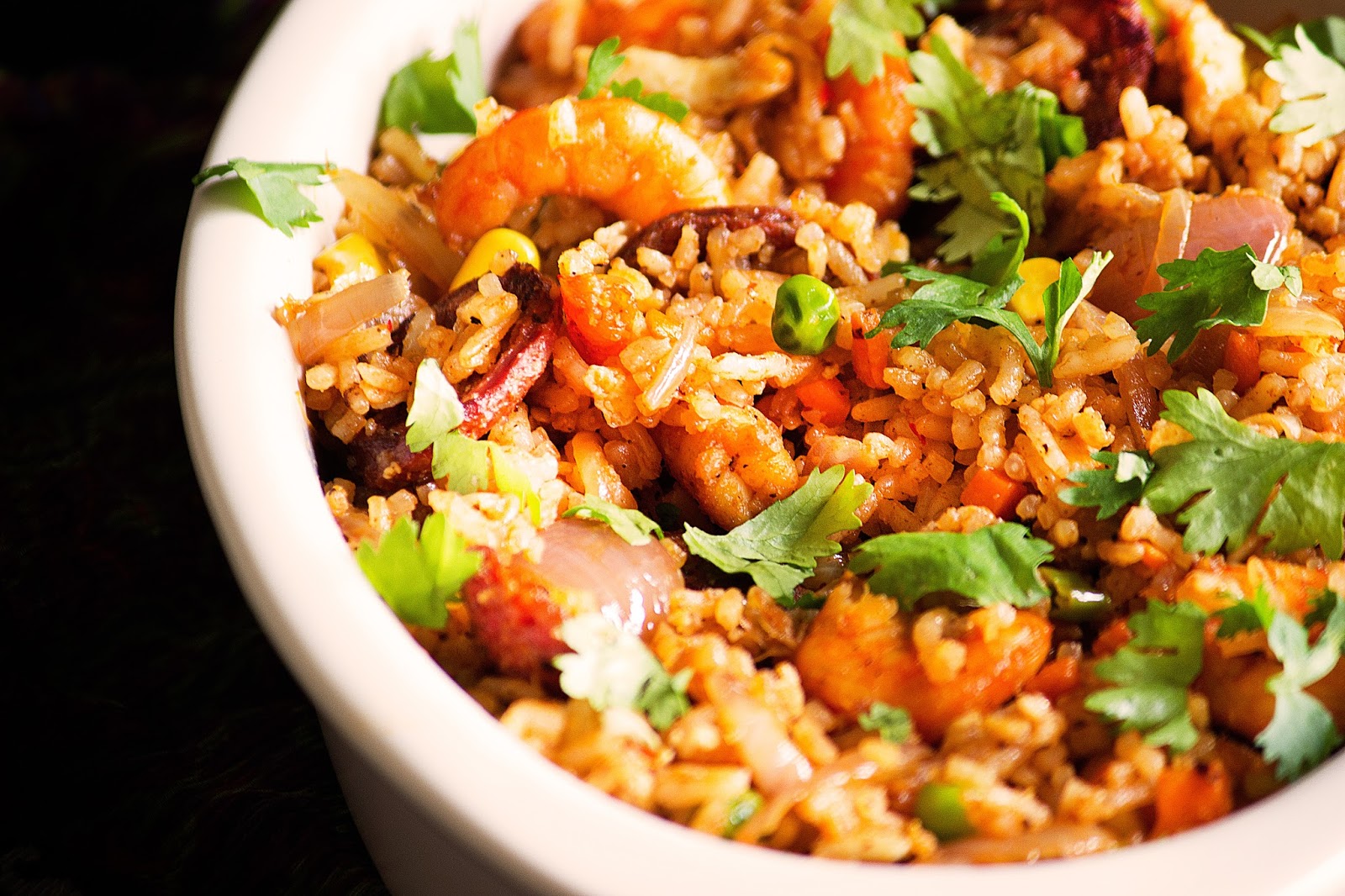 Chorizo Fried Rice with Prawns and Eggs