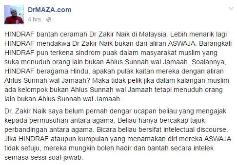 Hindraf Bantah Ceramah Dr Zakir Naik di Malaysia