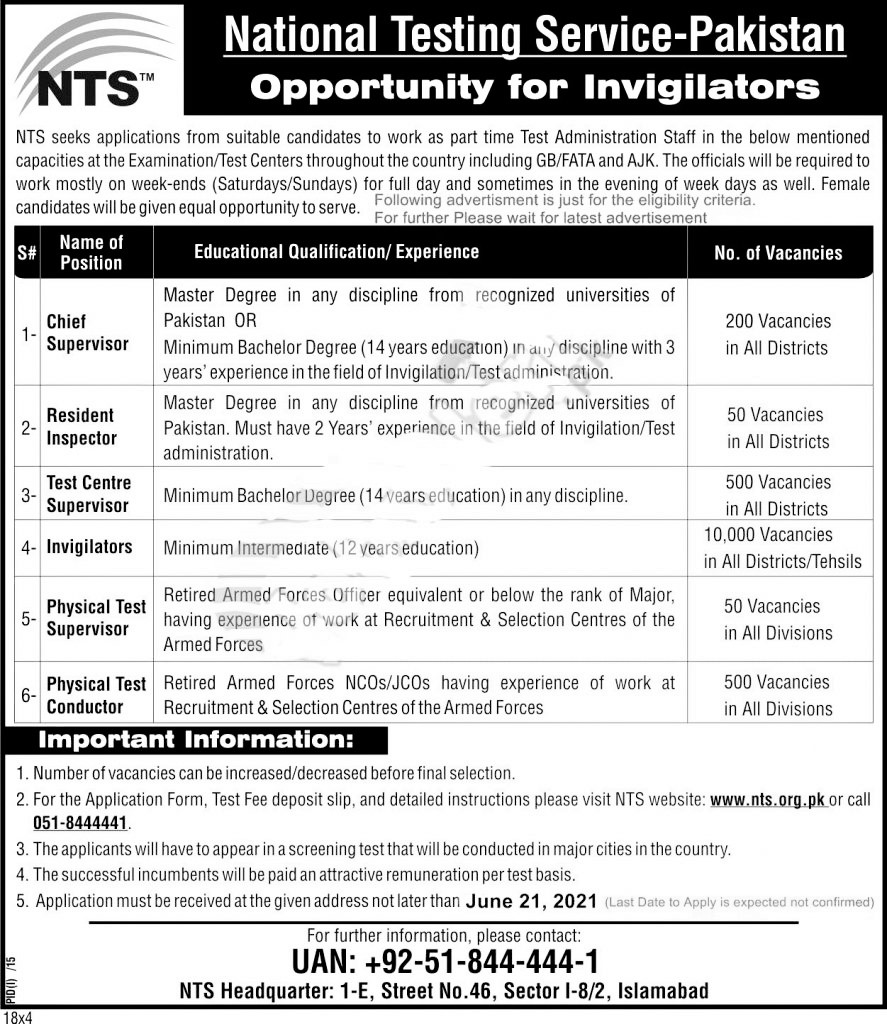 National Testing Services NTS jobs 2021-Apply Online www.nts.org.pk